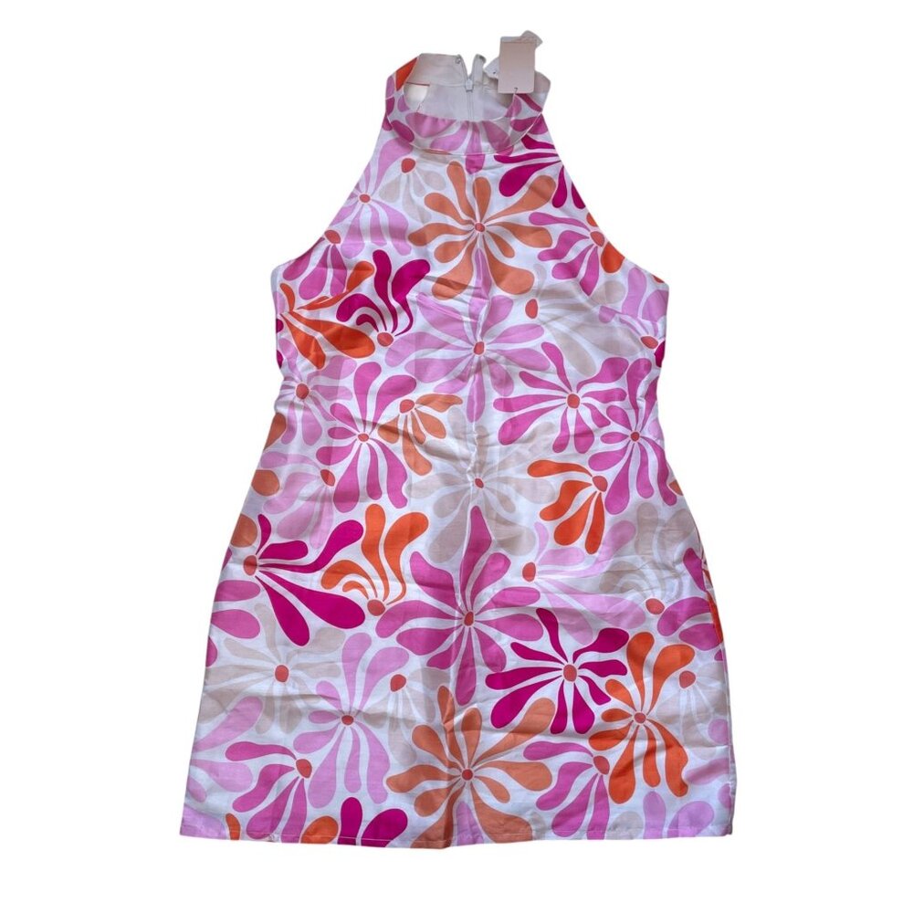 Anthropologie Pink and Orange Floral Mini Dress